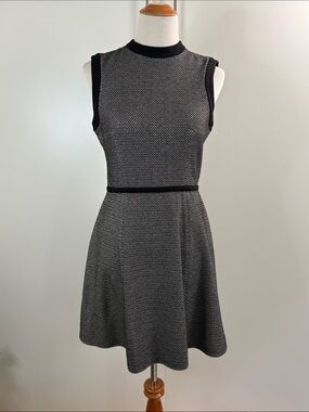 Tibi Black and White Sleeveless Fit-and-Flare Knit Mini Dress | 6